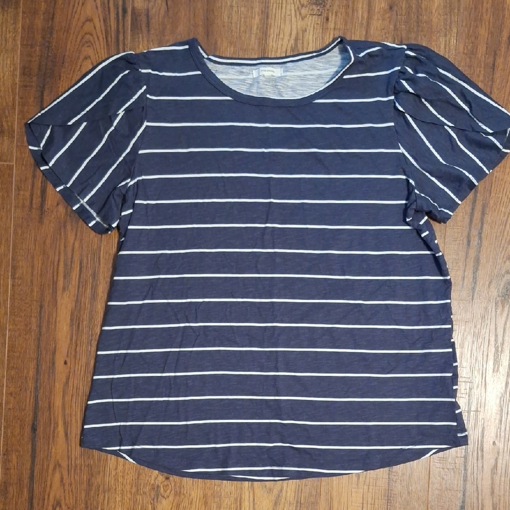 Maurices Navy and White Striped Short Sleeve Top Sz L